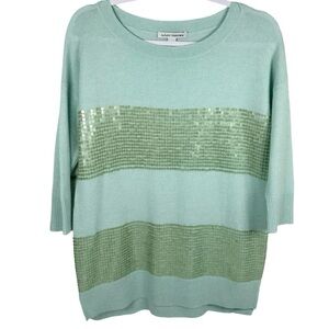Autumn Cashmere Mint Sequin Embellished Pure Cashmere 3/4 Sleeve Sweater Medium